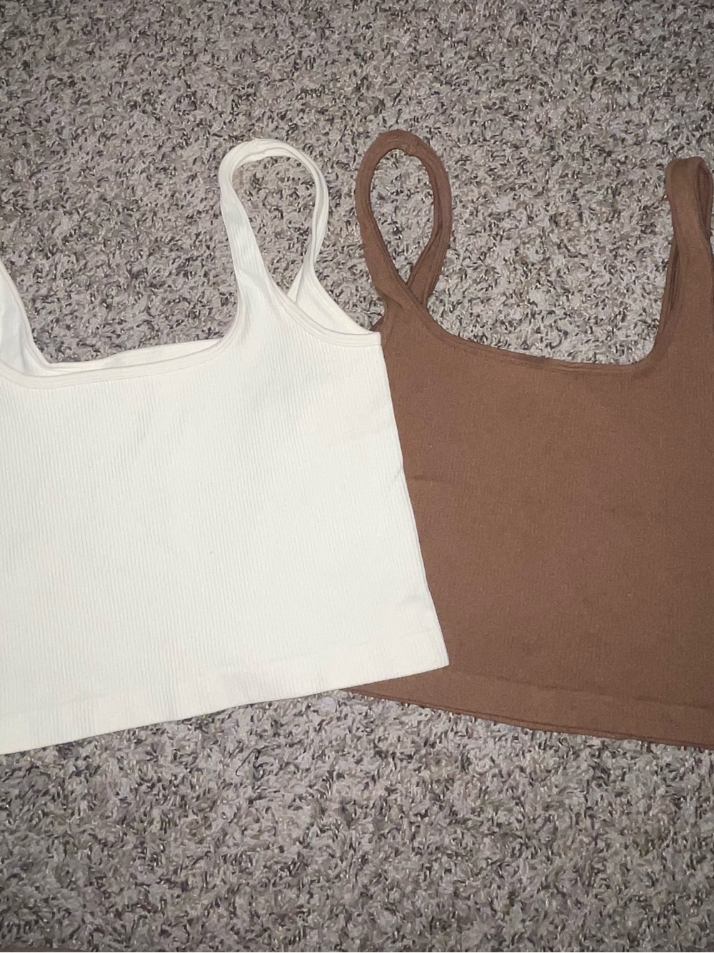 Ribbed Square-Neck Tank Crop — White & Brown